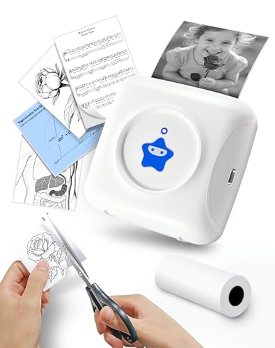 vretti Sticker Printer - TP2-Y Mini Portable Thermal Printer Inkless Sticker Maker Machine Bluetooth Label Maker Pocket Instant Print for Study Graphics, Anatomical Diagrams, Photos, Students - color: White-Blue