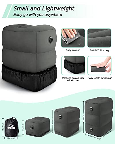 Inflatable Travel Foot Rest Pillow, Kids Airplane Bed, Adjustable 3 Layers Height Leg Rest Pillow, Adults Travel Essentials Great for Airplane, Office, Home, Trains, Cars (Dark Grey) - color: Dark Grey