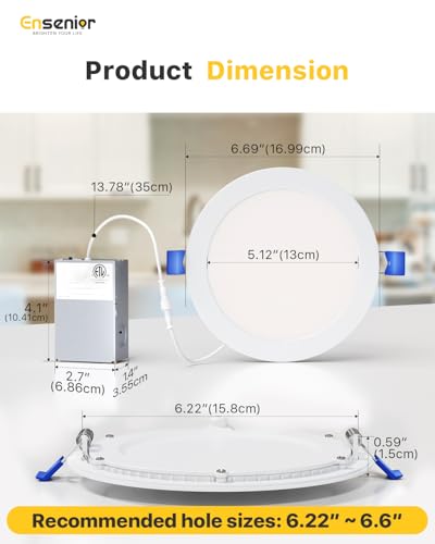 Ensenior 24 Pack 6 Inch LED Recessed Light, 5CCT Dimmable Canless Wafer - color: 5000k/4000k/3500k/3000k/2700k - 5cct white, size: 6 Inch