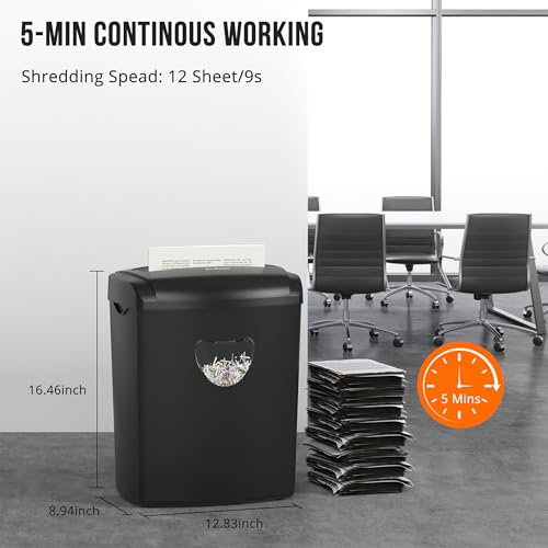 Suntiko 12 Sheet Home Office Cross Cut Shredder Black | P-4 Security Level, Jam-Proof System, 6.6Gal Bin, Shredder for Paper/Credit/Card/Mail，ETL Certified