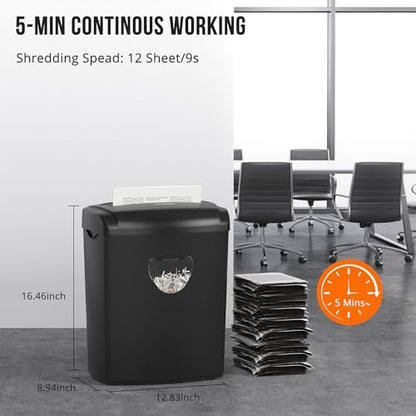 Suntiko 12 Sheet Home Office Cross Cut Shredder Black | P-4 Security Level, Jam-Proof System, 6.6Gal Bin, Shredder for Paper/Credit/Card/Mail，ETL Certified