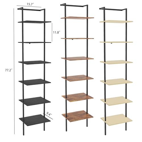 6-Tier Wall Mounted Ladder Shelf, Black, 77" H - color: Black, size: 6 Tier
