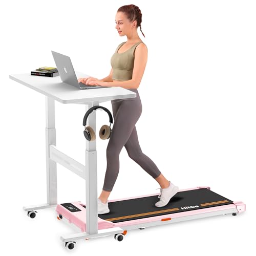 HitGo Mobile Standing Desk with Wheels,Pneumatic Height Adjustable Desk | 32 inch,for Walking Pad, Small Rolling Computer Workstation, Portable Sit Stand Desk for Home Office, 28-43" Tall - color: White