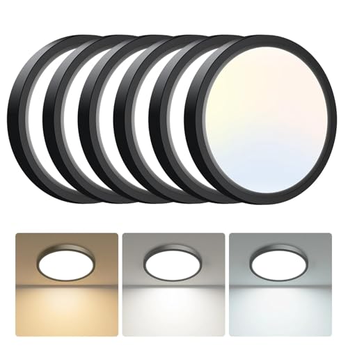 hepside 6PACK Flush Mount LED Ceiling Light Fixture Black, 6.5Inch 12Watt, Dimmable & 3000K-4000K-6500K Ceiling Lamp 1200LM Low Profile Ceiling Light for Kitchen Bedroom Hallway Porch - color: Black, size: 6.5Inch-6pack