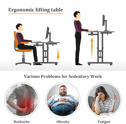 Simple Deluxe Split Top Rotating Standing Desk on Wheels – 23.6" Manual Adjustable Height Mobile Laptop Computer Table – Sit Stand Rolling Workstation with Tilt Function – Brown - color: Brown