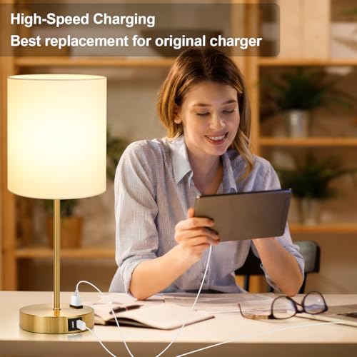 Lynnoland 2 Pack Touch Control Table Bedside Lamps with 2 USB & AC Outlet, 3-Way Dimmable Bedside Nightstand Lamps for Bedroom Living Room Nursery, 800 Lumens 3000K Warmlight Bulbs Included - color: White & Brushed Gold