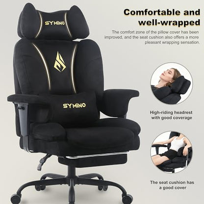 Symino Ergonomic Gaming Chair with Footrest & 155° Recline - color: Black-horn