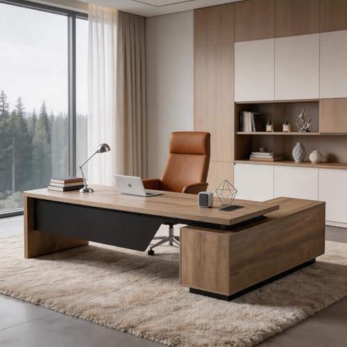 L Shaped Desk with File Drawer, Solid Wood Large Executive Desk for Home Office, Adjustable Width (70.86" to 78.7"), Storage Cabinet & 2 Drawers, Left Return - color: Left, size: 70.86 or 78.7 in