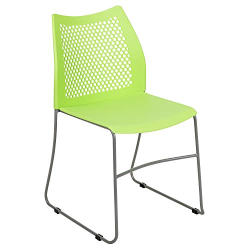 Flash Furniture Hercules Stack Chair with Air-Vent Back, Green | Sled Base, Powder Coated, 661 LBS. Weight Capacity - color: Green, size: Set of 1