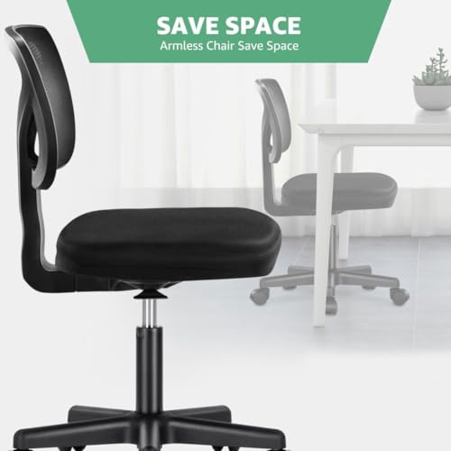 Armless Mesh Office Chair, Ergonomic Low Back Deskchair, Adjustable Rolling Task Computer Swivelchairs for Small Spaces Home Bedroom Study, Black - color: Black