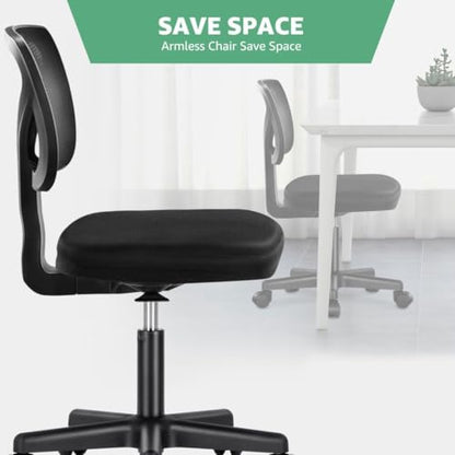 Armless Mesh Office Chair, Ergonomic Low Back Deskchair, Adjustable Rolling Task Computer Swivelchairs for Small Spaces Home Bedroom Study, Black - color: Black