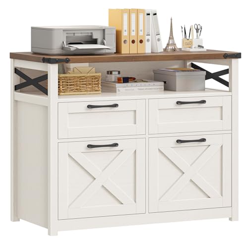Halitaa Farmhouse Home Office File Cabinet with 4 Drawer, Unique White