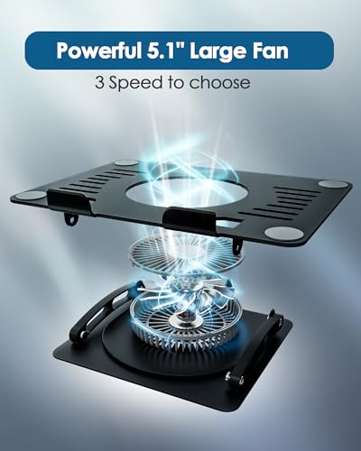 SHUWEI Laptop Stand with Fan, Height/Angle Adj fits 16" Laptop, Silver - color: Silver, size: For 16" Laptop & 360°Rotation