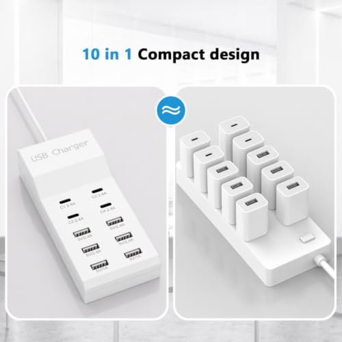 Multiple USB Charging Station for Multiple Devices USB Power Strip 2 Pcs - color: White 2 Pcs