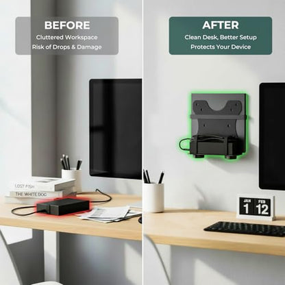 Yimaut Adjustable Mini PC Vesa Mount Bracket Behind Monitor, Under Desk, Attached to Monitor Arm, Wall or Stand Pole for HP, Dell, KAMRUI, Mac Mini, GMKtec, Cable Boxes, Wi-Fi Routers and Small CPUs
