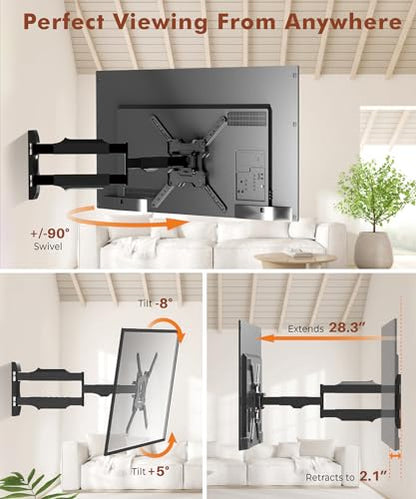 28.3" Long Arm TV Wall Mount for Most 26-65 Inch TV | Corner Wall Mount TV Bracket With Extension Arm Articulating, Swivel and Tilt, Max VESA 400x400mm and Up to 80 lbs