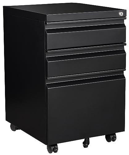 Fesbos 3 Drawer Mobile Metal File Cabinet, Black Filling Cabinets with Lock, Pre-Built Office Storage File Cabinet with Wheels Under Desk - Assembled Required - color: Black, size: 14.5"W-3 Drawers-Un-assembled