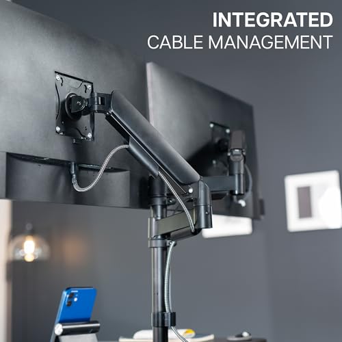 VIVO Black 42 inch Desk Riser with Monitor Mount, DESK-KIT-042K2K | Standing Desk Converter with Dual Monitor Mount for up to 32 inch Screens, Height Adjustable Riser, Mechanical Spring Arms - size: 42"
