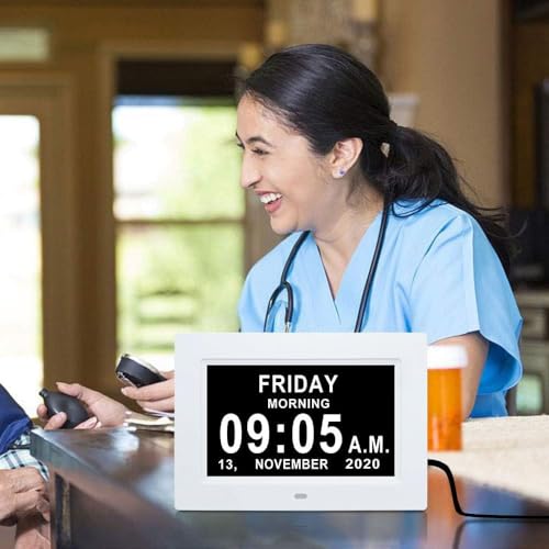 TMC 7 Inch Digital Clock with Day and Date for Elderly - 12 Alarm Options, Auto-Dim, Digital Clock Large Display Dementia Clock for Impaired Vision People, Age Seniors,Elderly, Alzheimer - color: 7" Inch W