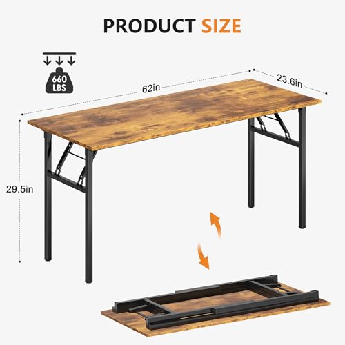 Need Home Office Desk - 62 Inches Large Computer Desk Sturdy Black Table Foldable Desk Gaming Computer Table No Assembly Required Rustic Brown AC5FB(157.5 * 60) | Black Frame Writing Gaming Work Table/Foldable Home Office Desk/Sewing Table, No Assembly Re
