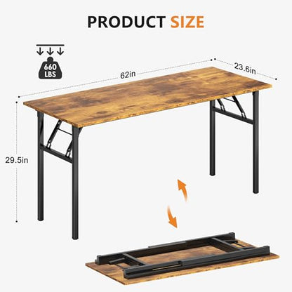 Need Home Office Desk - 62 Inches Large Computer Desk Sturdy Black Table Foldable Desk Gaming Computer Table No Assembly Required Rustic Brown AC5FB(157.5 * 60) | Black Frame Writing Gaming Work Table/Foldable Home Office Desk/Sewing Table, No Assembly Re