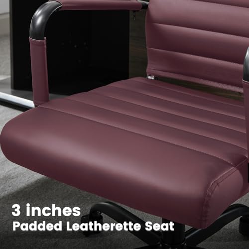 Office Desk Chair Leather, Conference Room Chairs with Wheels, Modern Executive Computer Guest Chairs with Arms. - color: Burgundy
