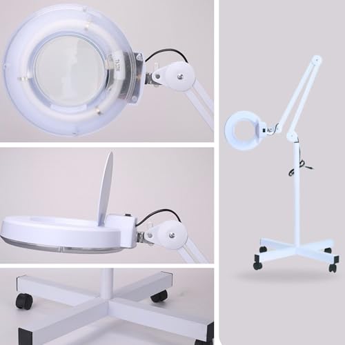 ANCHOR LANE Magnifying Glass with Light and Stand, 10x Lighted Magnifying Glass Floor Stand with Flexible Gooseneck & Spinner Wheels, Large LED Magnifying Lamp for Salon, Skincare & Beauty