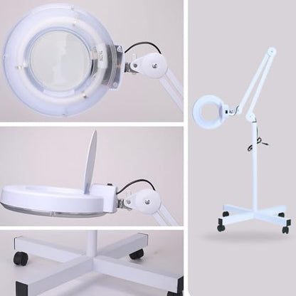 ANCHOR LANE Magnifying Glass with Light and Stand, 10x Lighted Magnifying Glass Floor Stand with Flexible Gooseneck & Spinner Wheels, Large LED Magnifying Lamp for Salon, Skincare & Beauty