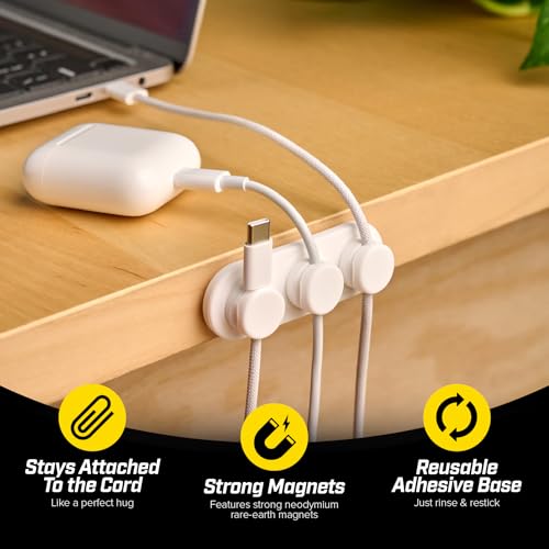 Wrap-It Storage MagnaDock Magnetic Cable Holder - 2-Pack (White) | Adhesive Cable Clips Cord Organizer Desktop Cord Holder for Nightstand Desk Cable Management - color: White