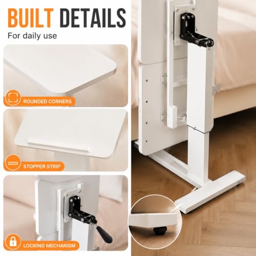 32" Height Adjustable Sit Stand Desk Converter, Dual Monitor Laptop Riser, Black (Bedside Desk/Plastic Holder (White)) - color: Bedside Desk / Plastic Holder (White)