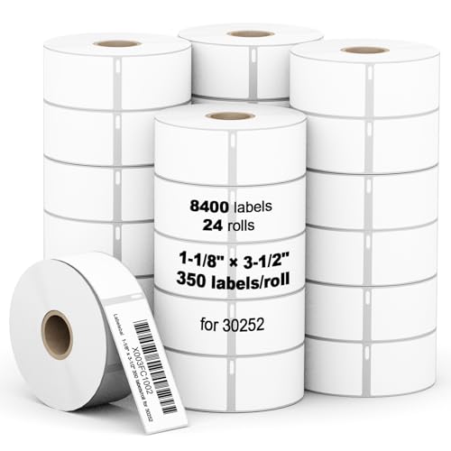8400 Pcs/3-Proof 1" Core Labelebal Compatible with DYMO 30252,1-1/8" x 3-1/2"(28mm x 89mm) Direct Thermal Labels, Shipping Replacement Labels Compatible for DYMO LabelWriter Printer (350 Labels/Roll) - color: Dm-30252-24 Rolls-8400 Pcs