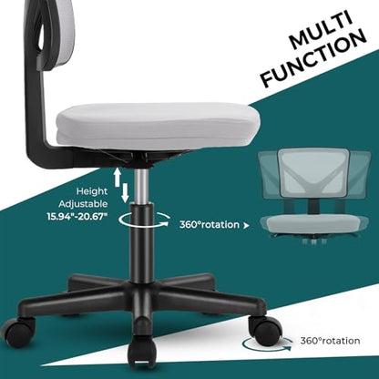 DUMOS Armless Desk Chairs, Small Home Office Mesh Chairs | Ergonomic Adjustable Mid Back, Swivel Rolling Task, Computer Work Vanity Small Spaces, New Grey - color: New Grey, size: 1pc