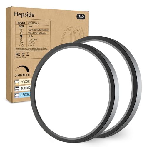 hepside 2PACK Flush Mount LED Ceiling Light Fixture Black, 6.5Inch 12Watt, Dimmable & 3000K-4000K-6500K Ceiling Lamp 1200LM Low Profile Ceiling Light for Kitchen Bedroom Hallway Porch - color: Black, size: 6.5Inch-2pack