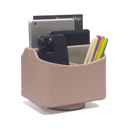 UnionBasic Rotating Desk Organizer, 360 Degree Desk Spinning Caddy, Desktop TV Guide/Mail/Media/Remote Controller Holder Organizer,Woven Pink - color: Woven Pink