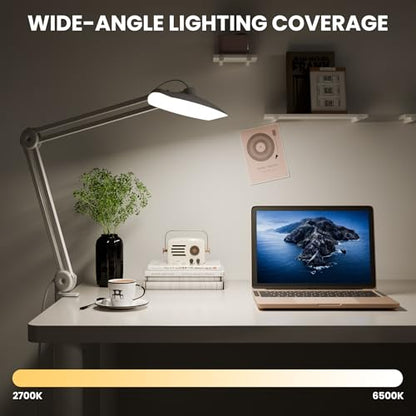 3000 Lumens Adjustable LED Desk Lamp & Task Lamp - Bright, Dimmable Lighting for Office, Crafts, Nails &Salon with Clamp (CCT, White) - color: White