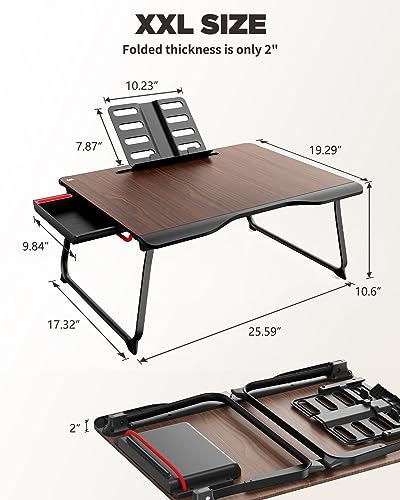 SAIJI Laptop Desk for Bed, XX-Large Foldable Bed Tray Table, 25.6" x 19.3" - color: Black Cherry