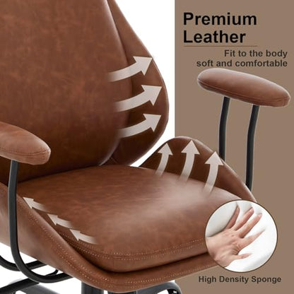 Leather Executive Office Chair, Computer Desk Chair, Brown | Ergonomic, Rubber Wheels, Lumbar Support, 360° Swivel, High Back, Adjustable Height, for Modern Home Office - color: Espresso Brown