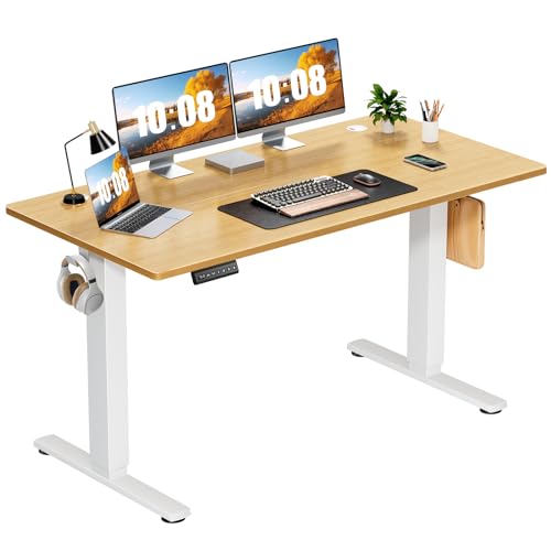 Sweetcrispy Electric Standing Desk, Computer Desk, 55x24 Inch | Adjustable Height, Splice Wood Board, 3 Memory Preset, Sit Stand Work Table for Home Office, Oak - color: Oak, size: 55x24 inch