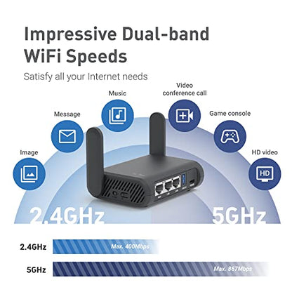 GL.iNet GL-A1300 Pocket VPN Travel Router - Portable Wi-Fi Router for Travel, Easy to Set up, Connect to Public & Hotel Wi-Fi login Page | Built-in VPN client and server for 30+ providers, AdGuard Home ready for ad blocking, repeater mode for hotel and RV