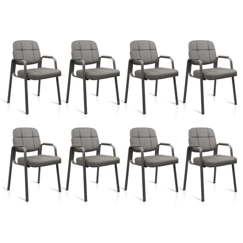 CLATINA Waiting Room Guest Chair with Bonded Leather Padded Arm Rest for Office Reception and Conference Desk(Grey 8 Pack) - color: Grey, size: 8 Pack