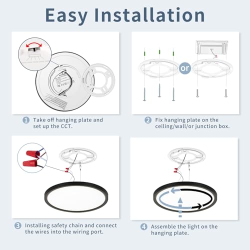 6 Pack 8.6 Inch LED Flush Mount Ceiling Light, ETL ,18W, 1822LM, 3000K/3500K/4000K/5000K/6500K CCT Selectable, 0.66in Ultra Thin Round Flat Panel Ceiling Light Fixture for Bedroom, Kitchen, (Black) - color: Black, size: 8.6"-6pack