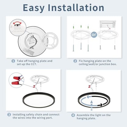 6 Pack 8.6 Inch LED Flush Mount Ceiling Light, ETL ,18W, 1822LM, 3000K/3500K/4000K/5000K/6500K CCT Selectable, 0.66in Ultra Thin Round Flat Panel Ceiling Light Fixture for Bedroom, Kitchen, (Black) - color: Black, size: 8.6"-6pack