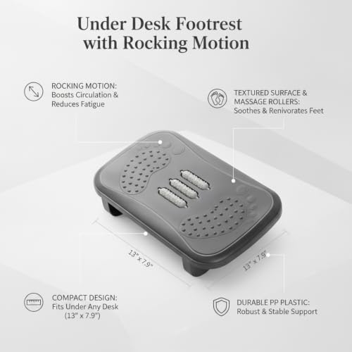 Durable PP Plastic Footrest with Rocking Motion, Under Desk Support for Office and Home Workspaces, Textured Non-Slip Surface, 13 x 7.9 Inches