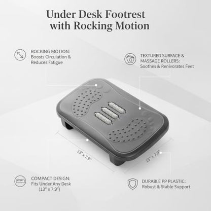 Durable PP Plastic Footrest with Rocking Motion, Under Desk Support for Office and Home Workspaces, Textured Non-Slip Surface, 13 x 7.9 Inches