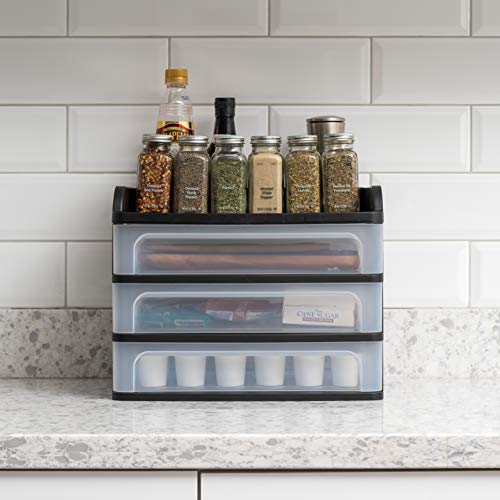 IRIS USA 3-Drawer Medium Desktop Organizer with Paper Tray, Black - color: Black, style: Medium with Tray Top - 1 Pack