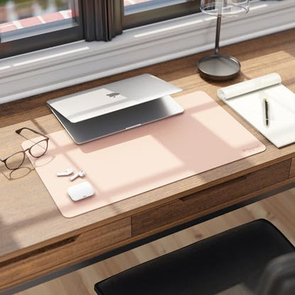 Smead Vegan Leather Desk Pad Mat, Office Desk Mat, Small, Dusty Rose Pink | Waterproof desk pad protector, writing mat and desk blotter. Non-slip suede grips under a laptop, keyboard and mouse. - color: Dusty Rose Pink, size: 13.7" x 23.6"