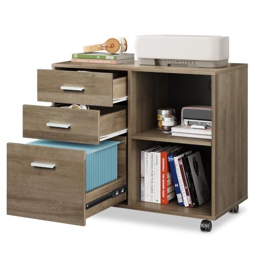 DEVAISE Wood File Cabinet, 3 Drawer Lateral Filing Cabinet, Gray Oak - color: Gray Oak