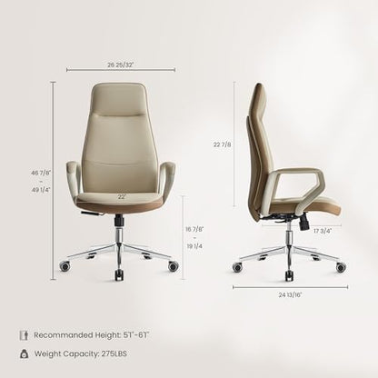 EUREKA ERGONOMIC Clara Executive Office Chair, Faux Leather, Beige Brown - color: Beige-brown, size: Pack of 1