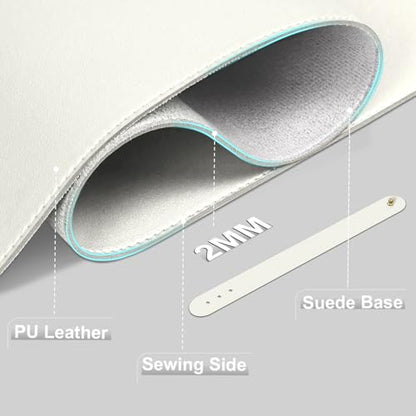 Leather & Suede Desk Pad Protector - Non-Slip, Waterproof Blotter Mat, Large Mouse Pad, Office & Home Desk Cover (White, 23.6" x 13.7") - color: White, size: 23.6" x 23.6"