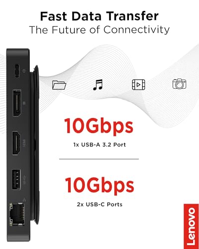 Lenovo USB-C Dual Display Travel Dock - 7 Ports, Integrated Cable, Universal Compatibility, Two displays at 4K - Black - style: USB Dock